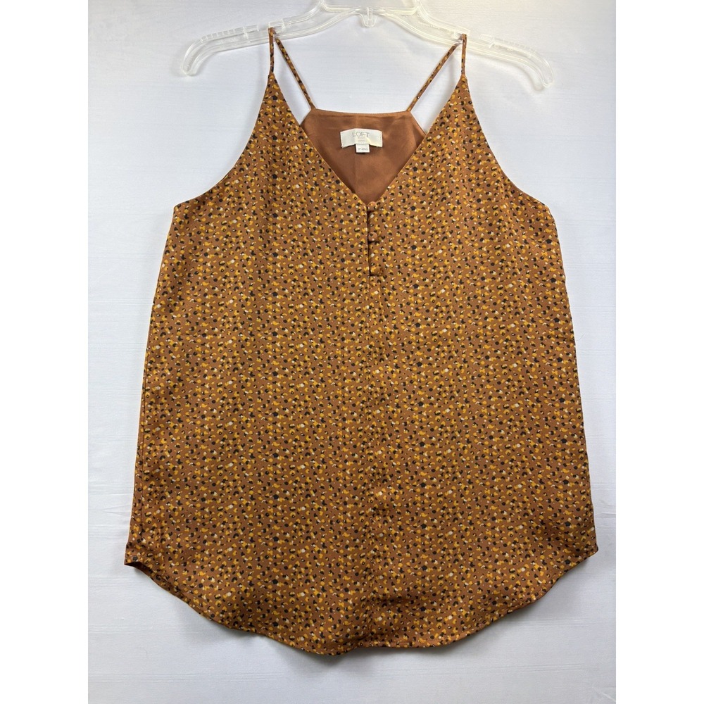 Ann Taylor Loft Petite Brown/Black Dots Strappy V-Neck‎ Lined Camisole Size SP